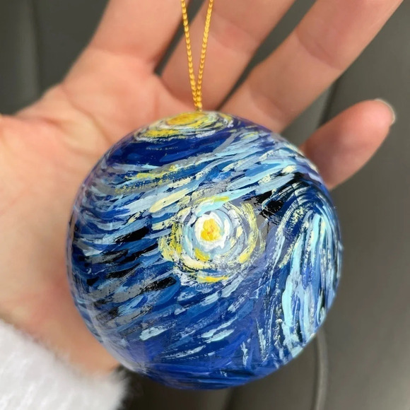 Hand Painted Starry Night Glass Ornament, NWT, made be me - Picture 6 of 8
